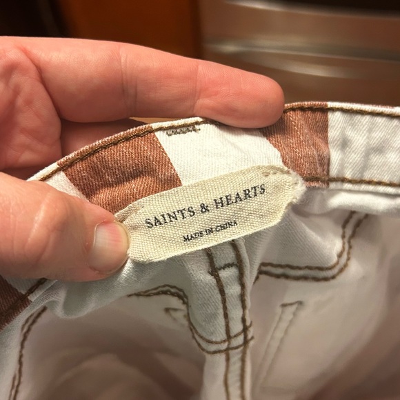 Saints and Hearts Rust and White Stripe Flare Leg Distressed Hem Jeans Sz Small - Picture 3 of 4